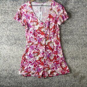 Steve Madden Pink Floral Button Front‎ Short Romper Size Small